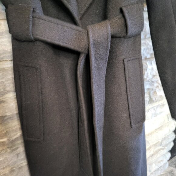 Ralph Lauren Belted Tie Wrap Maxi Wool Blend Black Women's Long Coat Size 4 - Picture 7 of 12